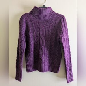 Elegant Plum Cable Knit Turtleneck Sweater